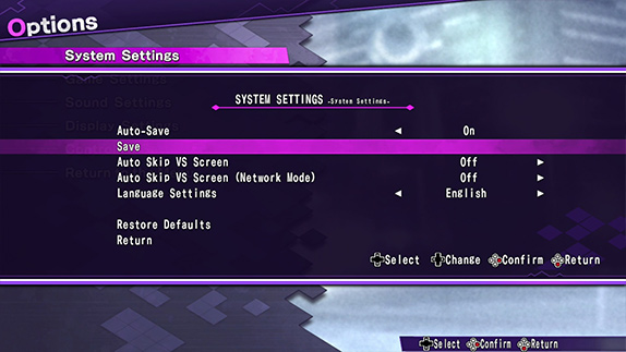 Game settings - Under Night In-Birth Exe:Late[st]